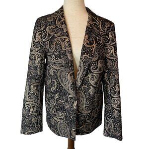 Monsoon Metallic Stretch Jacquard Blazer Black Sz 12 Jacket Gold Party Lined